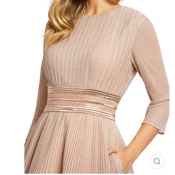 Ieena for Mac Duggal shimmering pleated a-line 3/4 sleeve gown rose gold size 16 - Picture 4 of 14